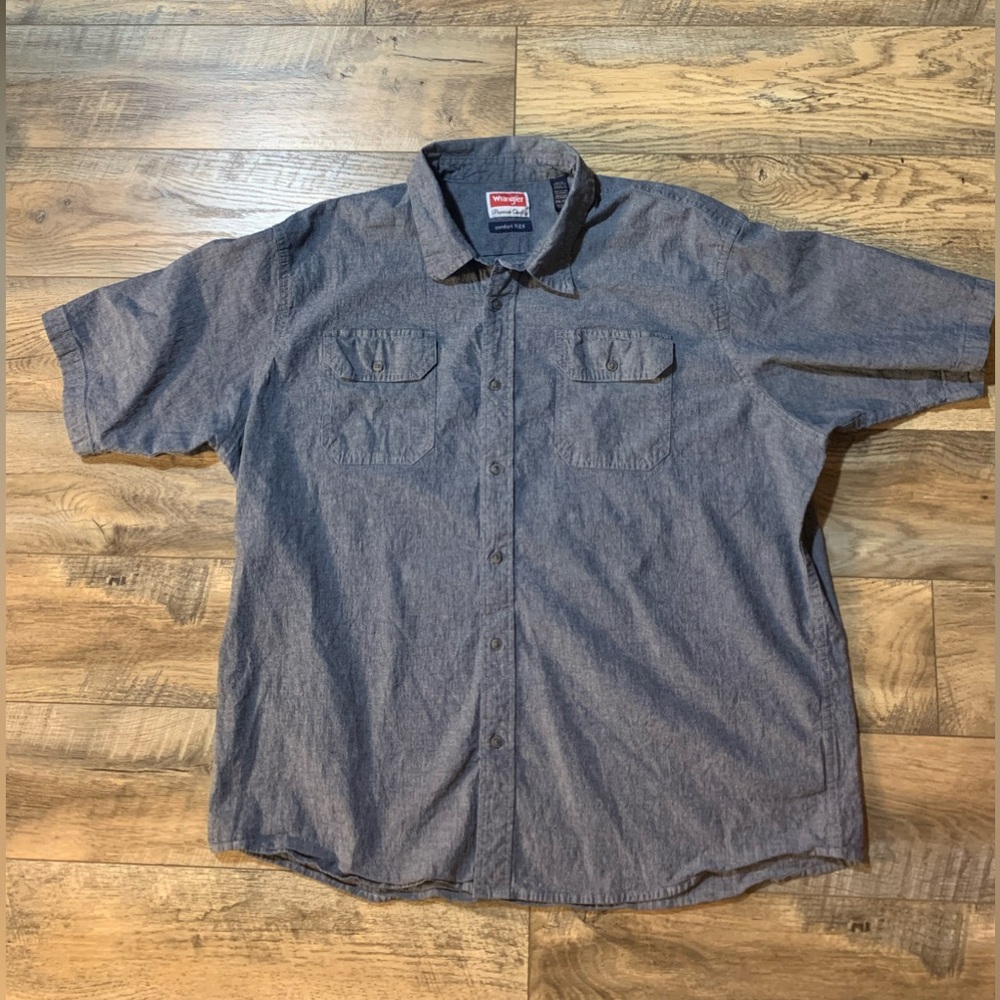 Wrangler Authentics Shirt Mens 2XL Blue Short Sleeve Woven Pockets EUC